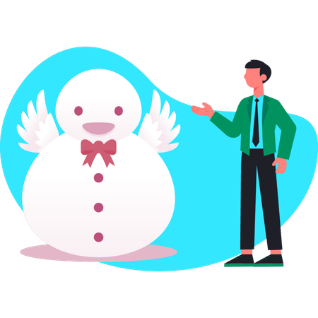 Young boy pointing snowman wings  Illustration