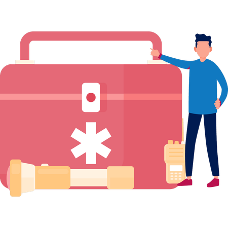 Young Boy Pointing To Medical Box  Illustration