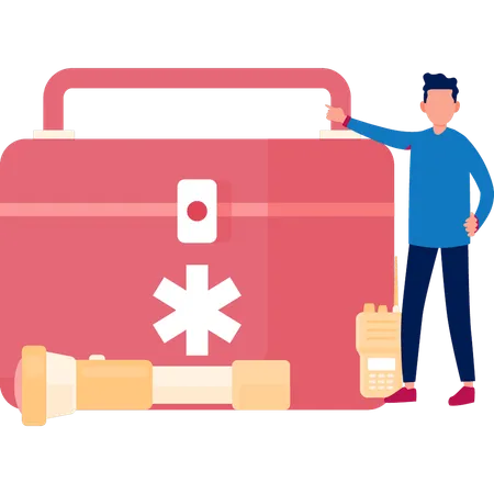 Young Boy Pointing To Medical Box  Illustration