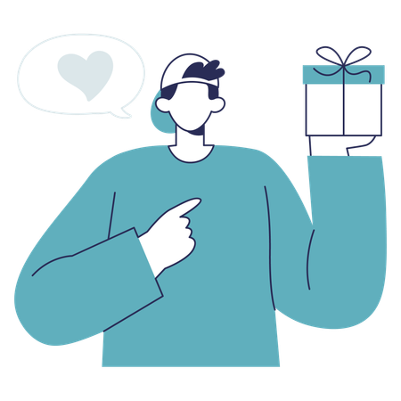 Young boy pointing valentine gift  Illustration