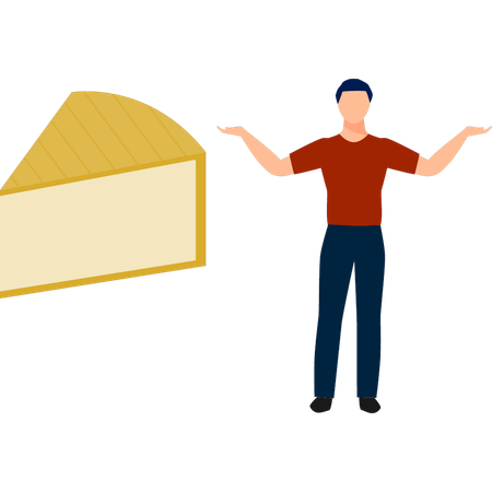 Young boy  presenting yellow cheese piece slice  Illustration