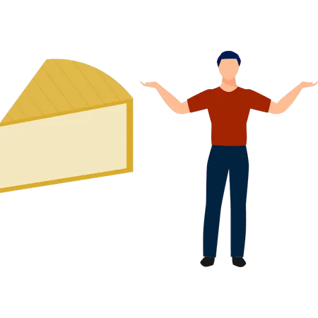 Young boy  presenting yellow cheese piece slice  Illustration