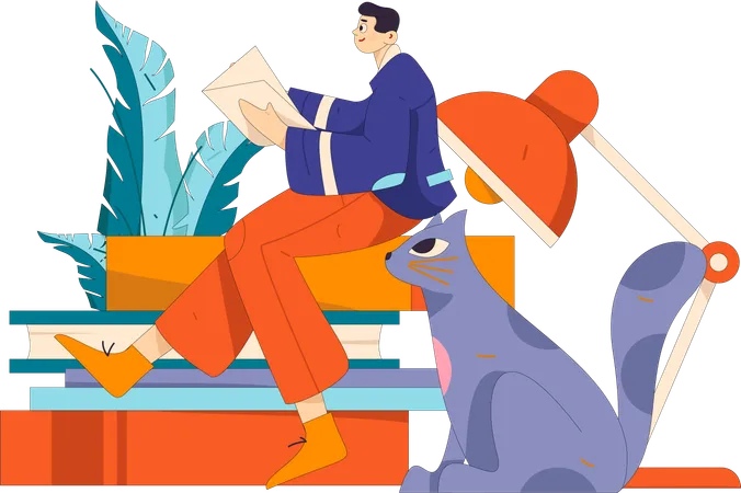 Young boy reading a book  Illustration