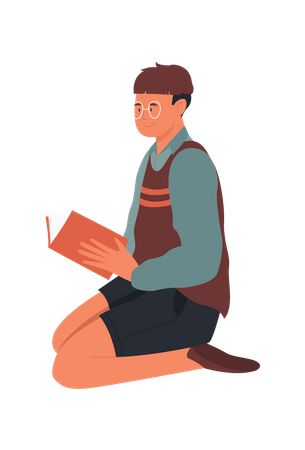 Young boy reading book  Illustration
