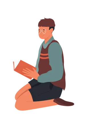 Young boy reading book  Illustration