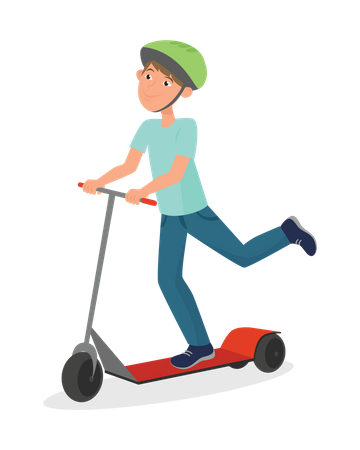 Young boy ride scooter  Illustration