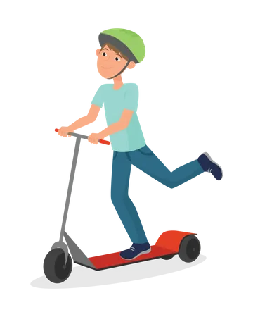 Young boy ride scooter  Illustration
