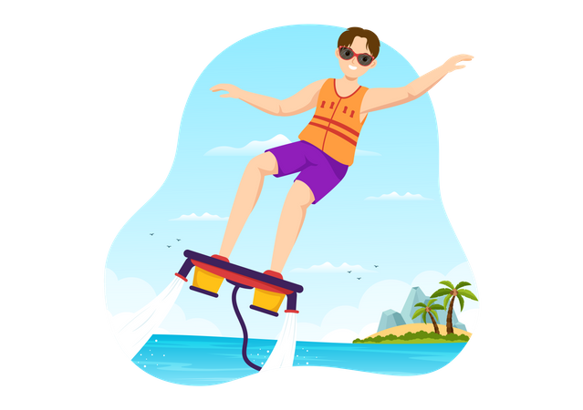 Young boy Riding Jet Pack  Illustration