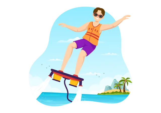 Young boy Riding Jet Pack  Illustration