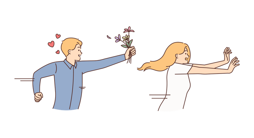 Young boy running for proposing girl  Illustration