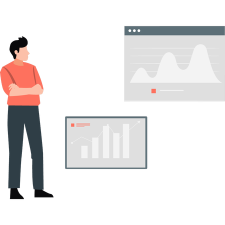 Young boy sales analysis computer  Illustration