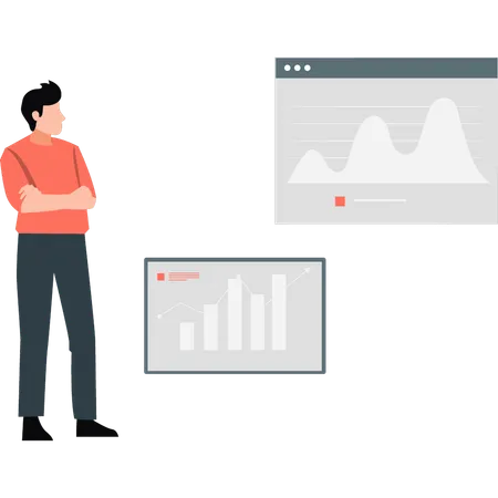 Young boy sales analysis computer  Illustration