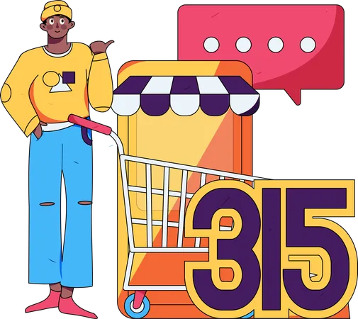 Young boy showing online shopping 315 security  Illustration