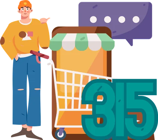 Young boy showing online shopping 315 security  Illustration