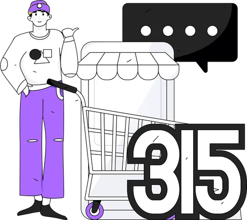 Young boy showing online shopping 315 security  Illustration