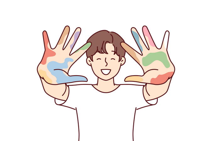 Young boy showing paint pam  Illustration