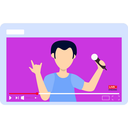 Young boy singing in live streaming  Illustration