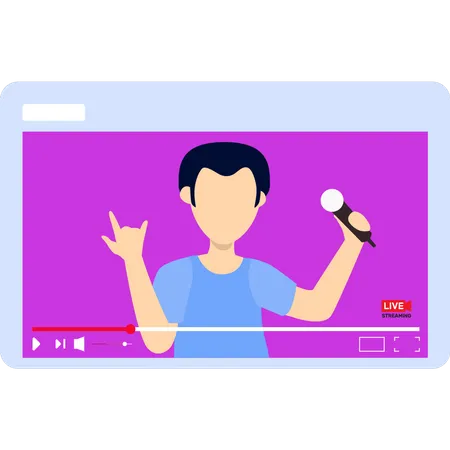Young boy singing in live streaming  Illustration