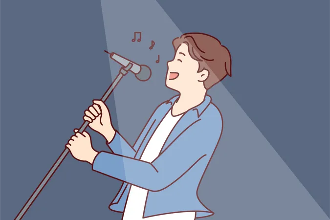 Young boy singing on stage Illustration