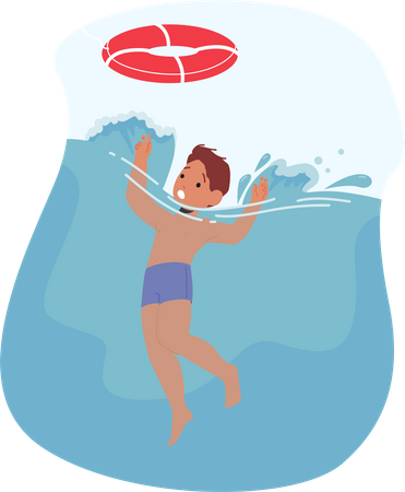 Young Boy Sinking In Water  Illustration