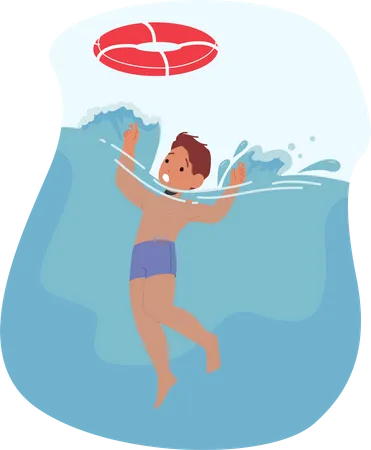 Young Boy Sinking In Water  Illustration