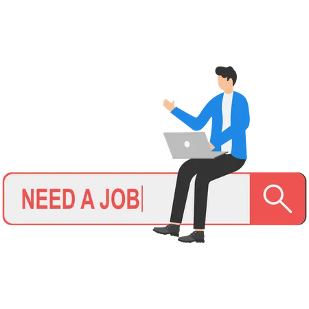 Young Boy Sitting On The Stand Needs Job Job Searching Illustration
