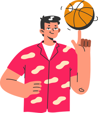 Young boy spinning basketball  イラスト