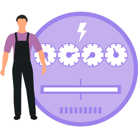 Young boy standing by electricity meter  Illustration