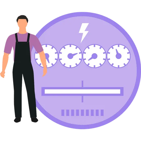 Young boy standing by electricity meter  Illustration