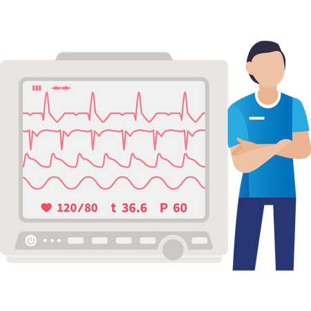 Young boy standing by pulse monitor  Illustration