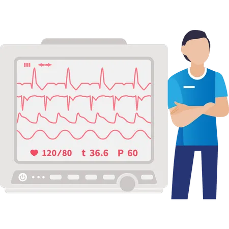 Young boy standing by pulse monitor  Illustration