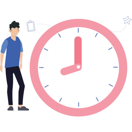 Young boy standing by time clock  Illustration