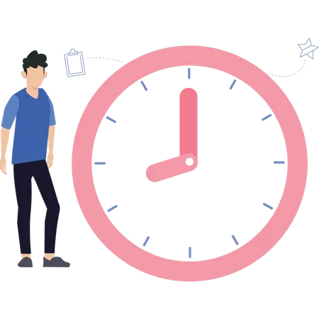 The Boy Is Standing By The Time Clock Illustration