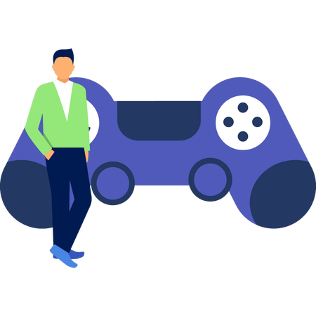 Young Boy Standing With Gamepad  Illustration