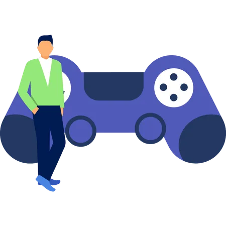 Young Boy Standing With Gamepad  Illustration