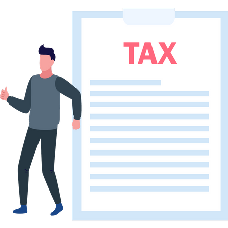 Young boy standing with tax document  Illustration