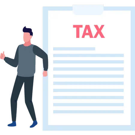 Young boy standing with tax document  Illustration