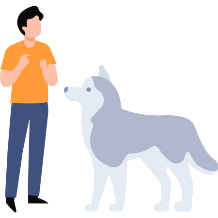 Young boy stands with dog  Illustration