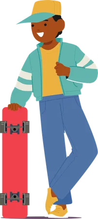 Young Boy Striking Confident Pose In Trendy Attire with Skateboard  Illustration