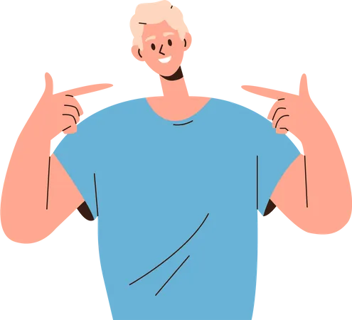 Young Smiling Boy Student Pointing At Himself With Index Fingers Of Both Hands Feeling Success Flat Vector Illustration People Confident Gesture Sign Self Esteem And Positive Face Expression Concept Illustration