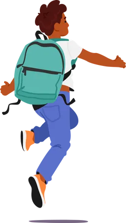 Young Child Boy Student With Backpack Skipping Towards The School With Eager Anticipation Ready For A Day Of Learning And Fun Little Cheerful Pupil Male Character Cartoon People Vector Illustration Illustration