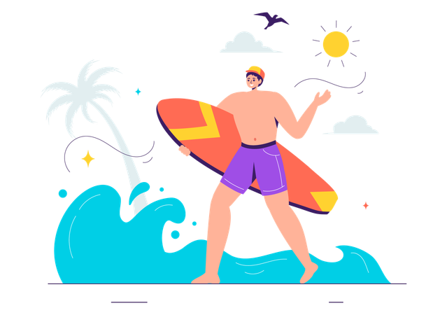 Young Boy Surfing  Illustration