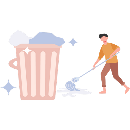 Young boy sweeping floor  Illustration