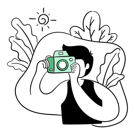 Young boy taking picture using camera  Illustration