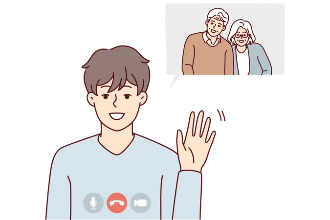 Young boy talking on video call with his grandparents Illustration