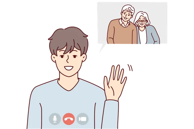 Young boy talking on video call with his grandparents  Illustration