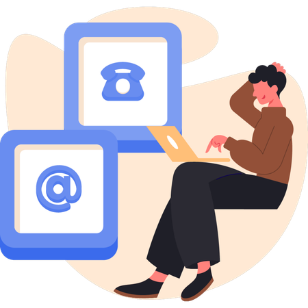 Young boy thinking about customer helpline  Illustration