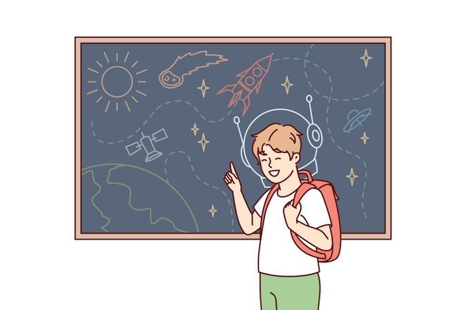 Young boy thinking about space science  Illustration