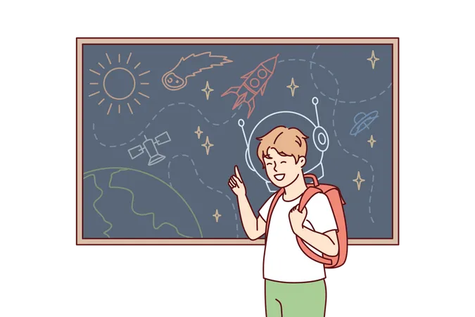 Young boy thinking about space science  Illustration