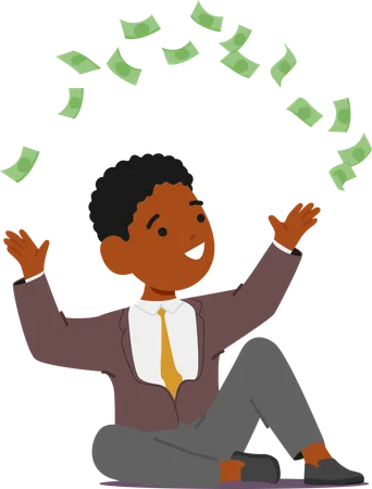 Young boy throwing money  Illustration